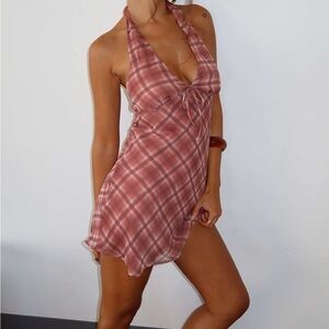Princess Polly Laraline Halter Mini Dress Red Check – Size 2 – New Without Tags